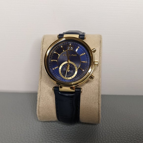 Michael Kors Women's Swiss Chrono watch with Royal Blue Leather Embossed…